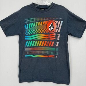 Volcom Graphic T-Shirt Mens Small Gray Blue Stone Logo Short Sleeve Tee